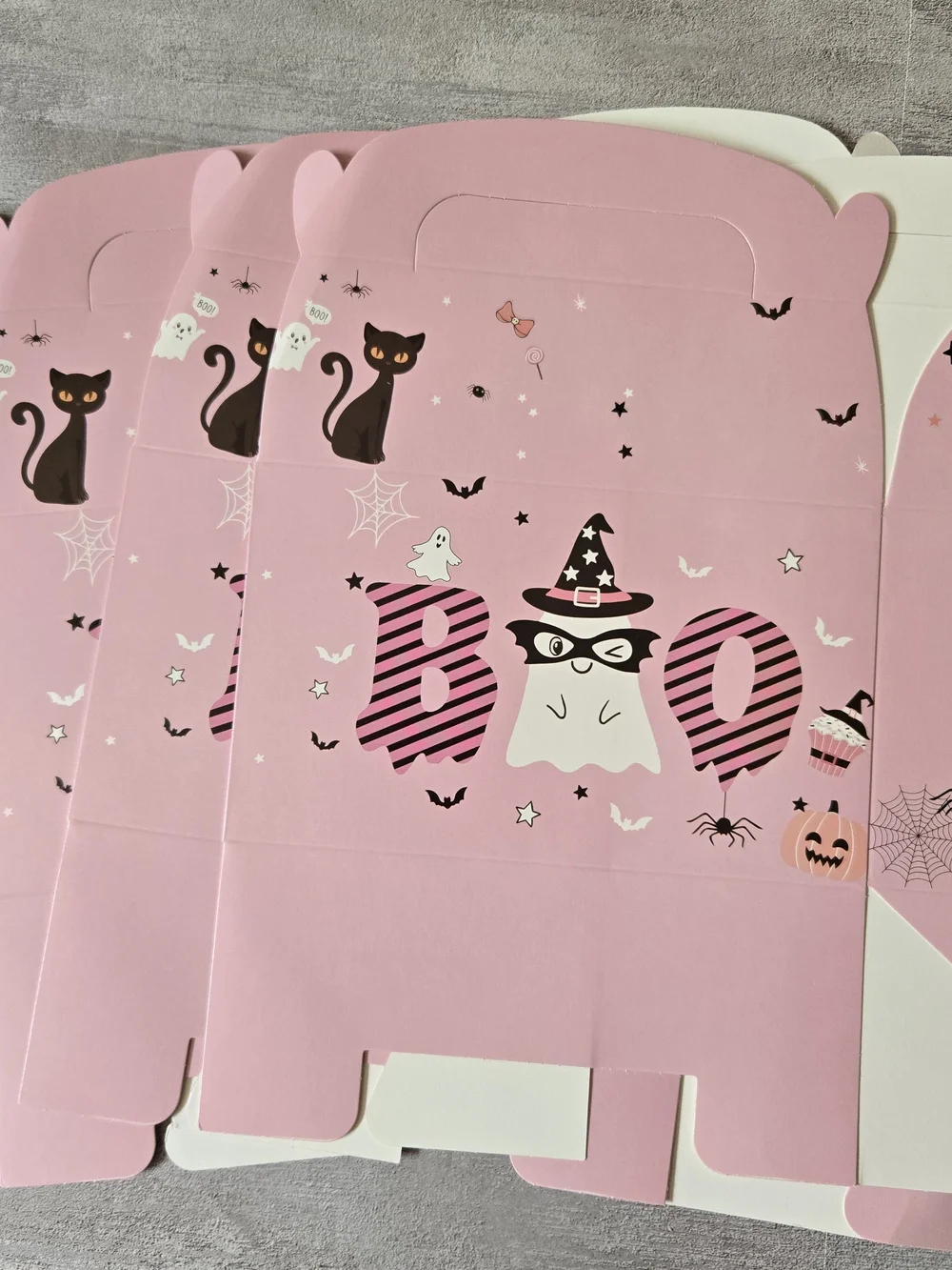 ​Pink Halloween Treat Boxes Pastel Boo Ghost Black Cat Party Favor Gift Box Set
